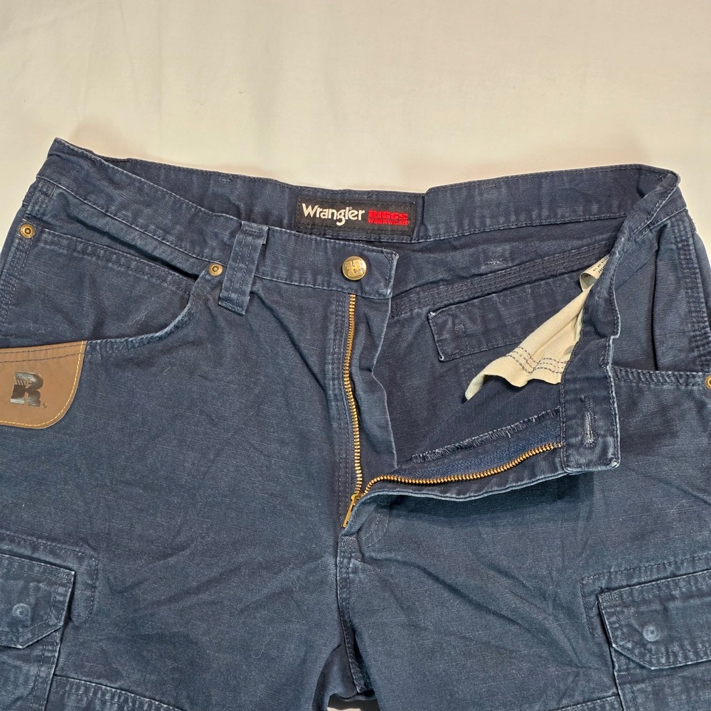 Wrangler Riggs Workwear Mens Navy Blue Ripstop Cargo Pants 35x32 103W060NY - Picture 3 of 16